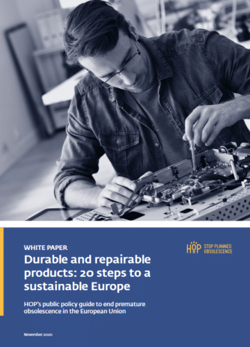 Durable and repairable products : 20 steps to a sustainable Europe