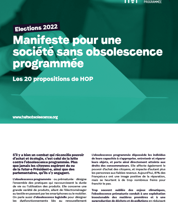 20 propositions de HOP pour une société sans obsolescence programmée