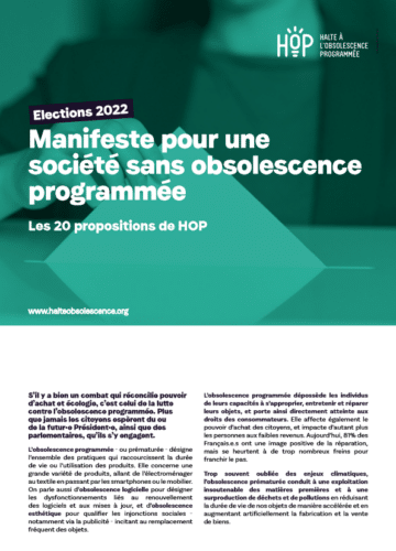 20 propositions de HOP pour une société sans obsolescence programmée