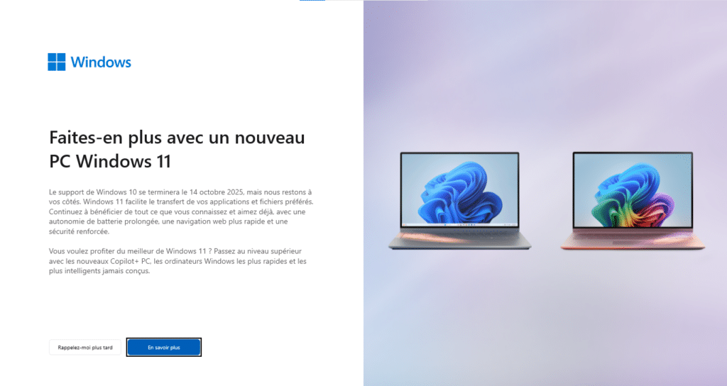 Publicité pour forcer le passage à Windows 11